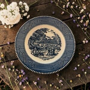 Vintage Currier & Ives Blue/white Bread and Butter Plate Harvest 6 1/4" 3594-66